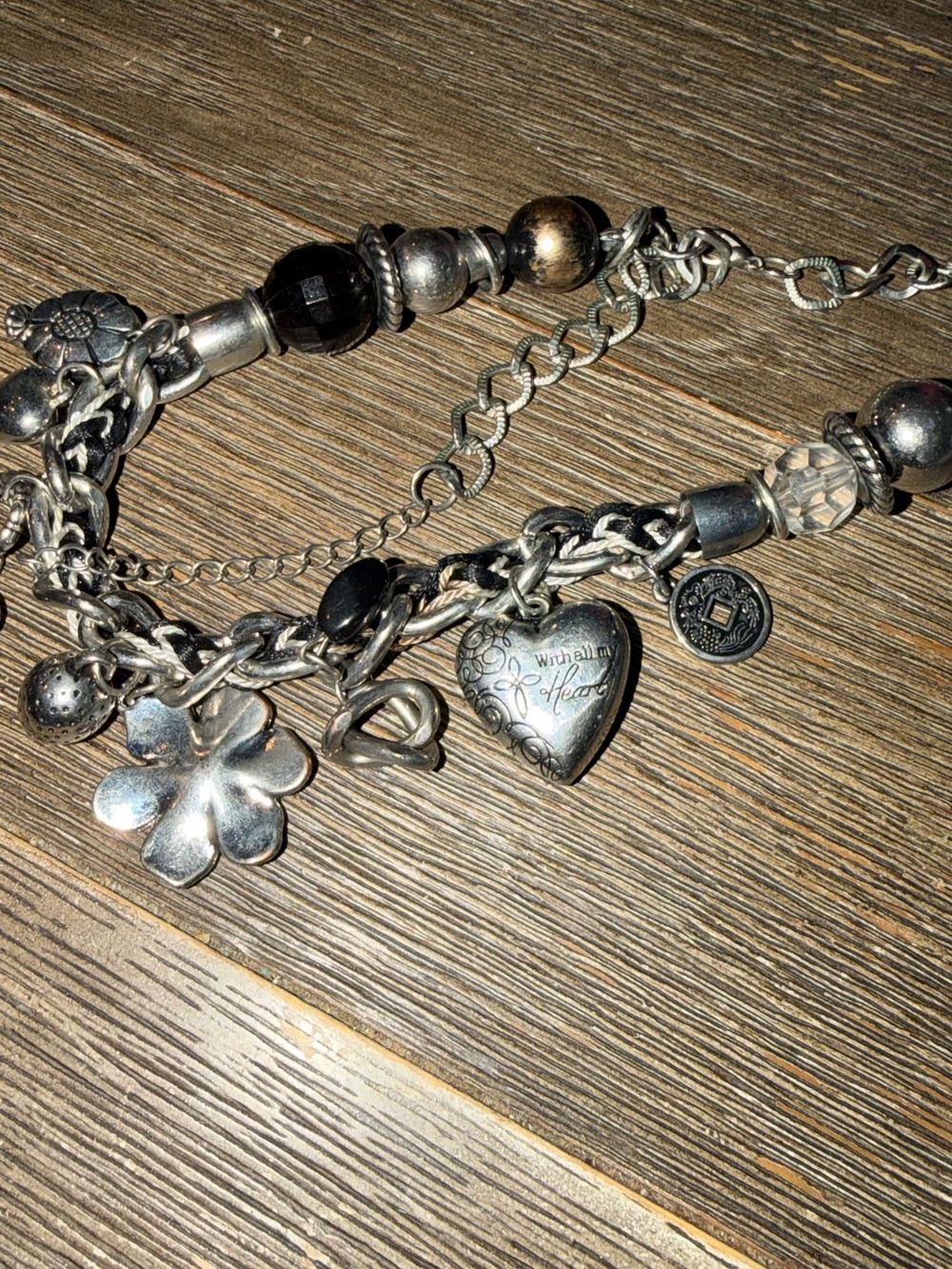 Chunky silver and black Charmed I'm sure  heart verse  Luke 10:27 necklace 21” - Picture 8 of 16